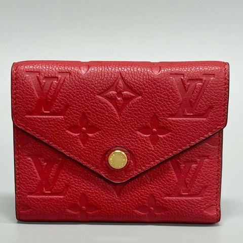 Louis Vuitton路易威登 紅色全皮壓花三折錢包  尺寸：12*9*2cm