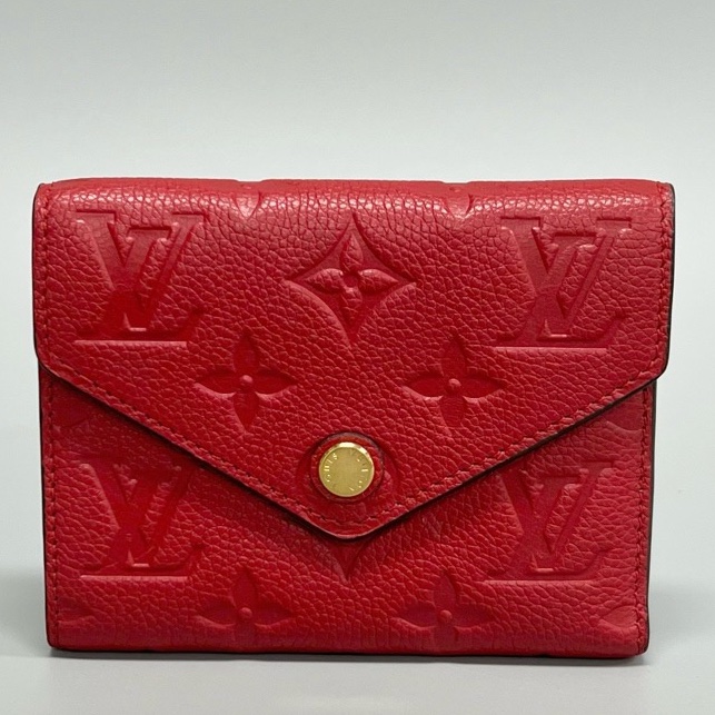 Louis Vuitton路易威登 紅色全皮壓花三折錢包  尺寸：12*9*2cm-0
