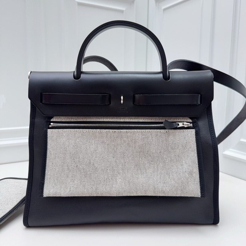擱置品帶膜Hermes 愛馬仕 Herbag 31黑色Toile H防水帆布手提包-2