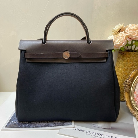 Hermes/愛馬仕 Herbag31 牛皮拼帆布