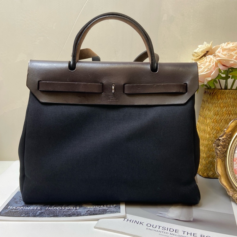 Hermes/愛馬仕 Herbag31 牛皮拼帆布-1
