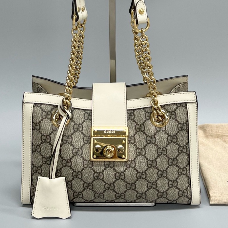 Gucci/古馳 白色拼老花小號padlock單肩包 尺寸：26*17-0