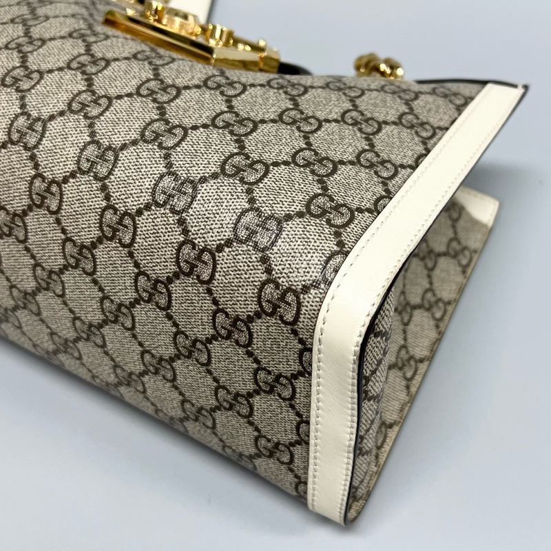 Gucci/古馳 白色拼老花小號padlock單肩包 尺寸：26*17-3