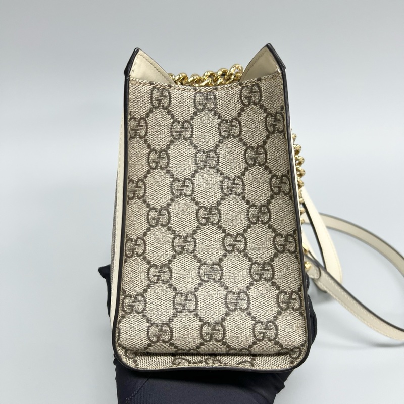 Gucci/古馳 白色拼老花小號padlock單肩包 尺寸：26*17-5