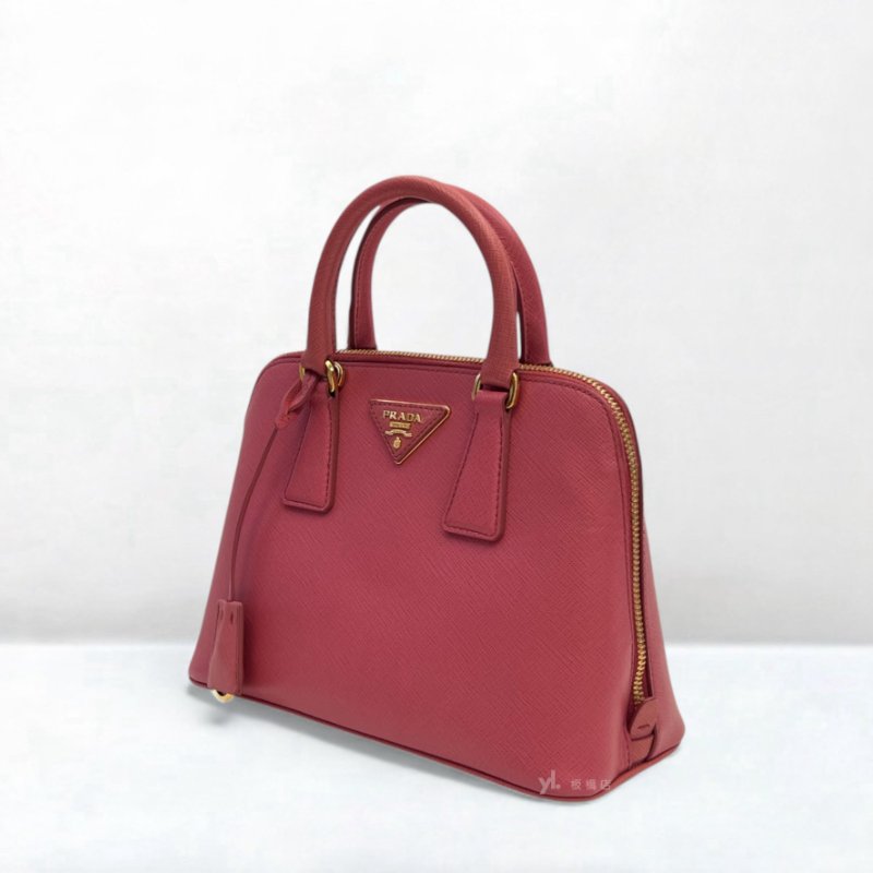 S5165-Prada  Shoulder粉牛皮金扣手提斜背包-2