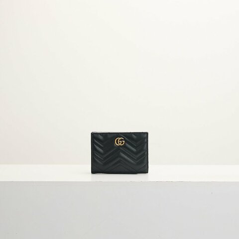 Gucci marmont 對開短夾/黑牛皮