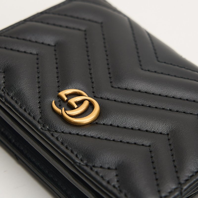 Gucci marmont 對開短夾/黑牛皮-4