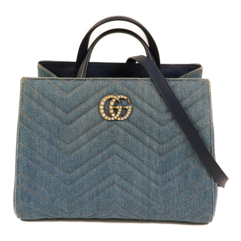 GUCCI Denim GG Marmont Matelasse手挽肩背兩用袋