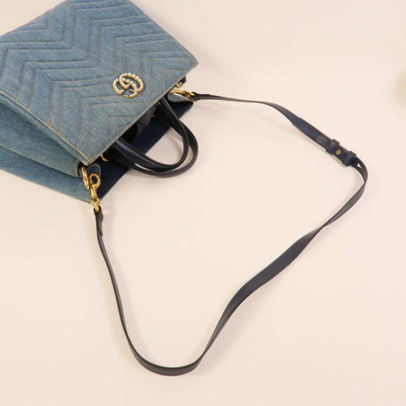 GUCCI Denim GG Marmont Matelasse手挽肩背兩用袋-4