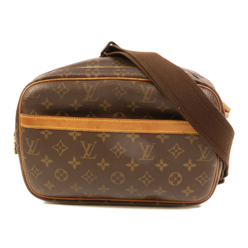 LOUIS VUITTON Monogram Reporter PM金扣肩背袋棕色-0