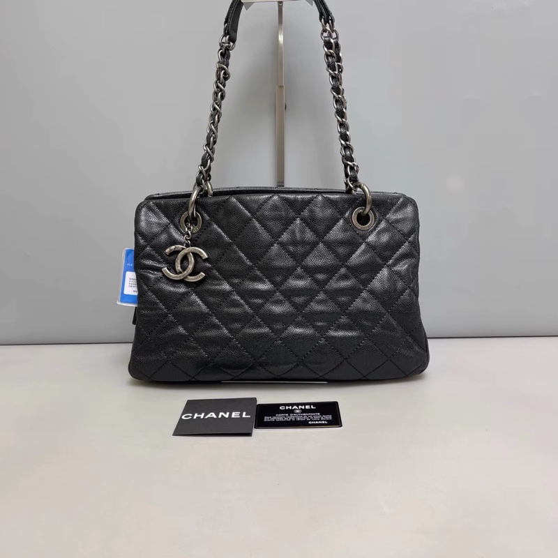 #99新 #荔枝皮 #全配🈶購證 香奈兒黑銀tote托特包🉑肩背-0