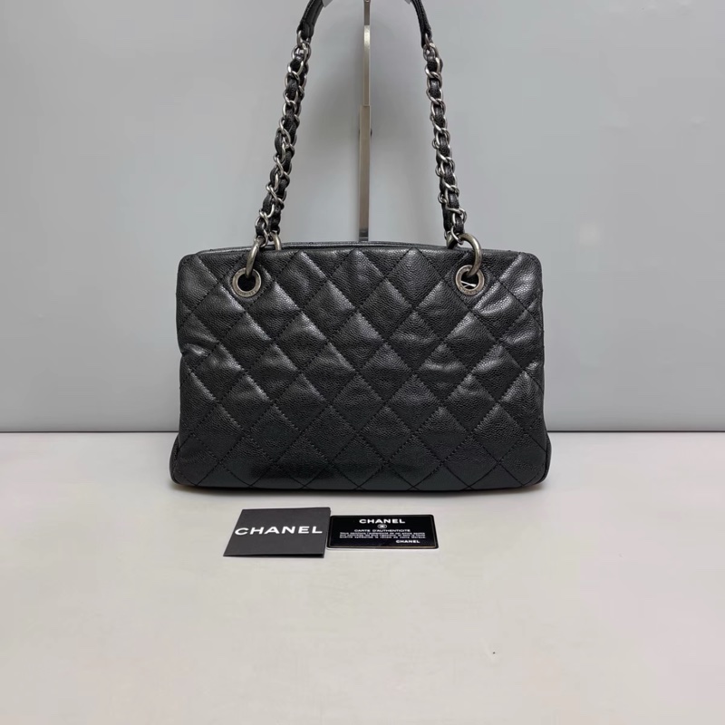 #99新 #荔枝皮 #全配🈶購證 香奈兒黑銀tote托特包🉑肩背-4