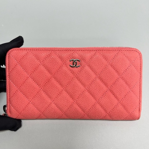 Chanel/香奈兒 荔枝紋銀扣拉鍊款長款錢包 20開 尺寸20*10 附件身份卡