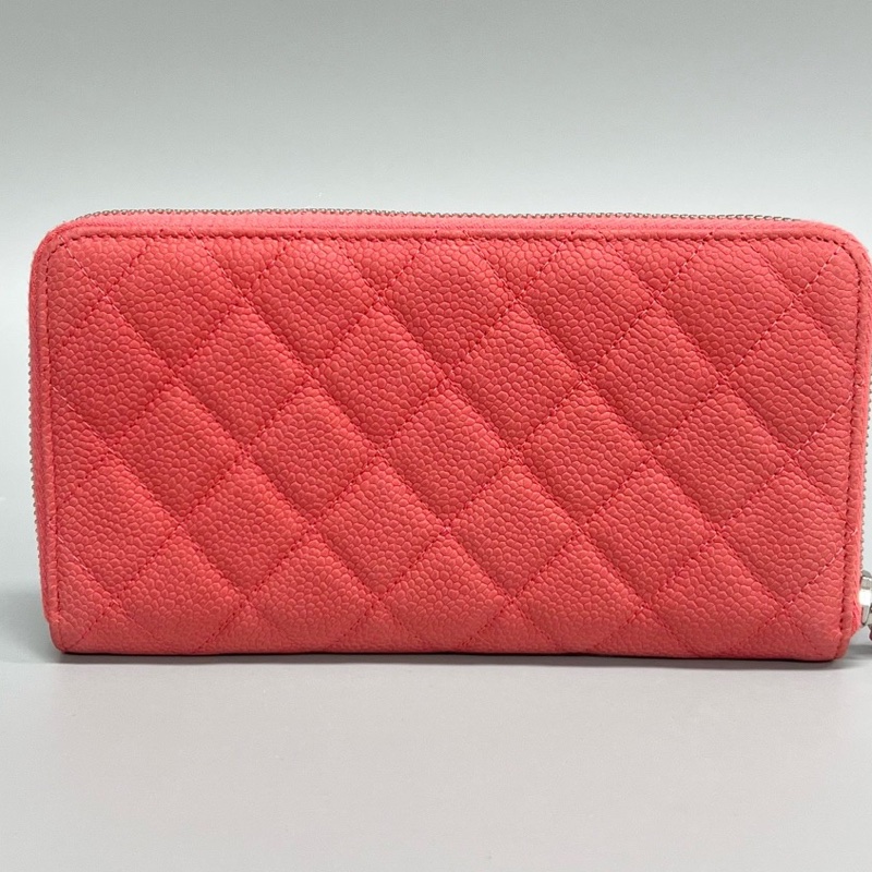 Chanel/香奈兒 荔枝紋銀扣拉鍊款長款錢包 20開 尺寸20*10 附件身份卡-1