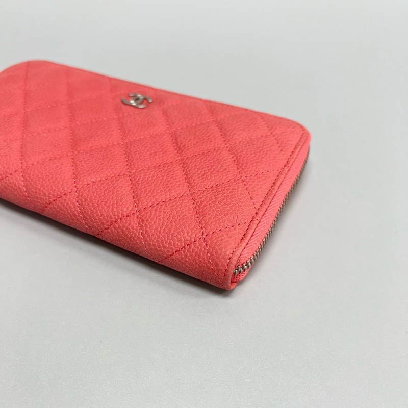 Chanel/香奈兒 荔枝紋銀扣拉鍊款長款錢包 20開 尺寸20*10 附件身份卡-3