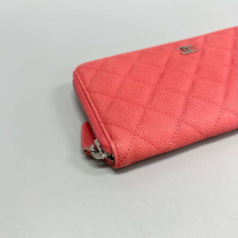 Chanel/香奈兒 荔枝紋銀扣拉鍊款長款錢包 20開 尺寸20*10 附件身份卡-4