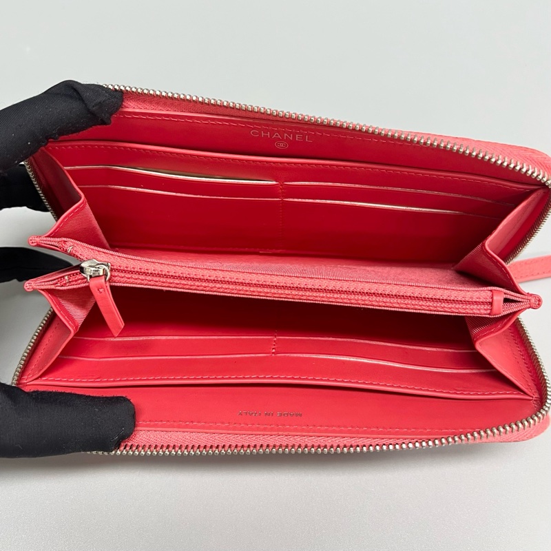 Chanel/香奈兒 荔枝紋銀扣拉鍊款長款錢包 20開 尺寸20*10 附件身份卡-7