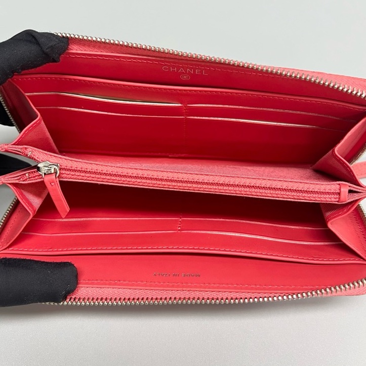 Chanel/香奈兒 荔枝紋銀扣拉鍊款長款錢包 20開 尺寸20*10 附件身份卡-8