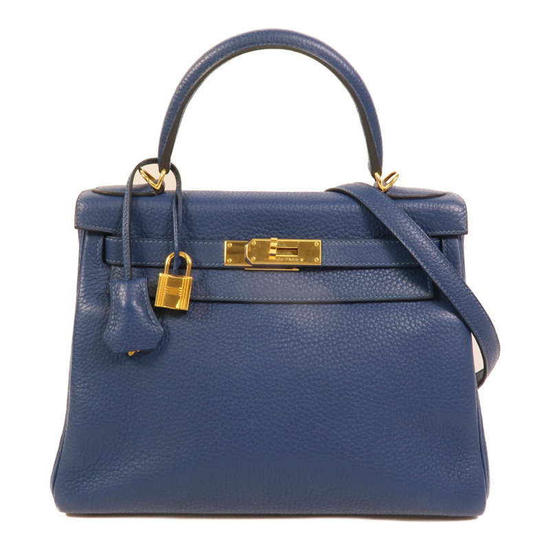 HERMES Togo皮革Kelly 28手挽肩背兩用袋Blue Brighton-0