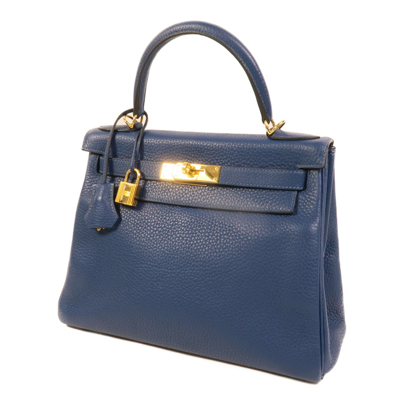 HERMES Togo皮革Kelly 28手挽肩背兩用袋Blue Brighton-2