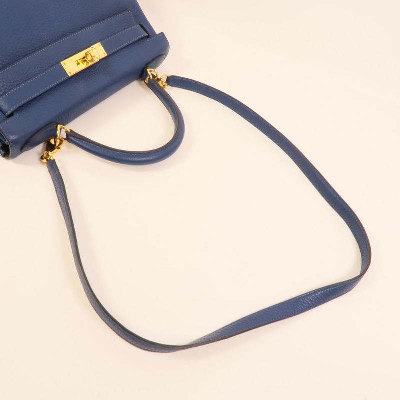 HERMES Togo皮革Kelly 28手挽肩背兩用袋Blue Brighton-5