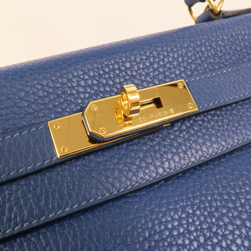 HERMES Togo皮革Kelly 28手挽肩背兩用袋Blue Brighton-9