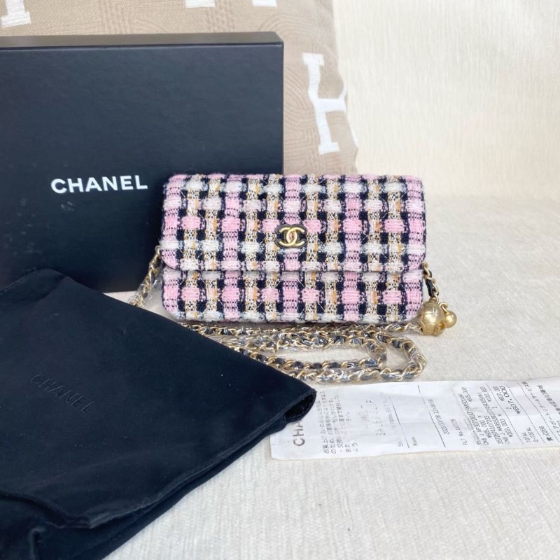 Chanel 粗花呢金球woc鏈條包 金扣 17*11*4  9新 配件盒子 購證 塵袋-1