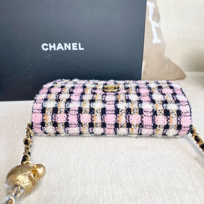 Chanel 粗花呢金球woc鏈條包 金扣 17*11*4  9新 配件盒子 購證 塵袋-8