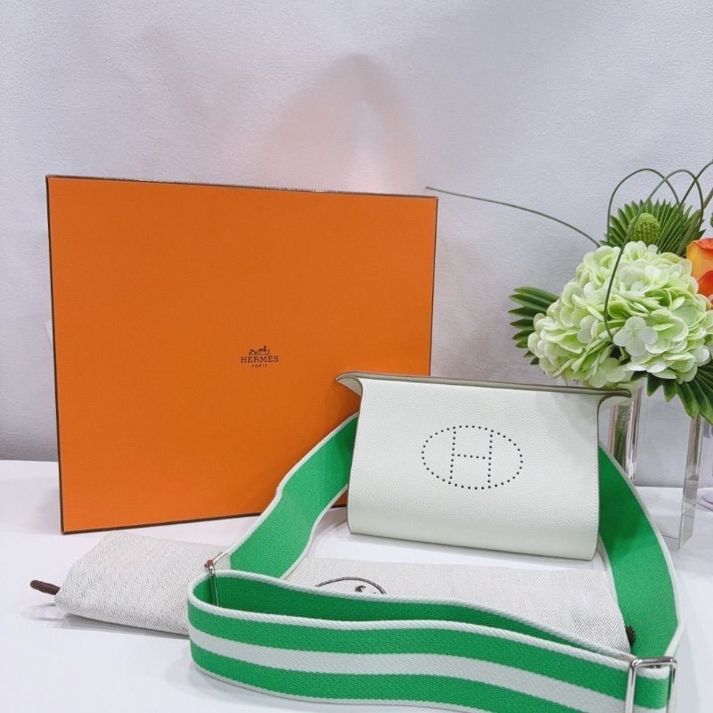 Hermes vide pouches 氣泡綠拼蘑菇白Evelyne斜背包 togo皮 21*15*4cm  95新 配件盒子 塵袋 購證-2