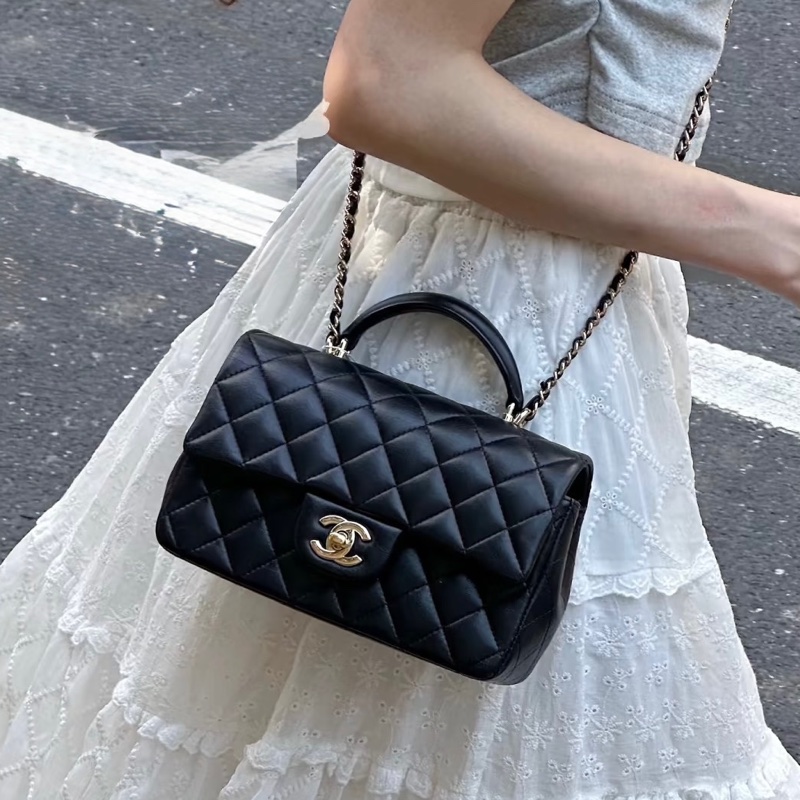 CHANEL膜未撕超新✨黑淡金羊皮手把CF20側背包AS2431-0