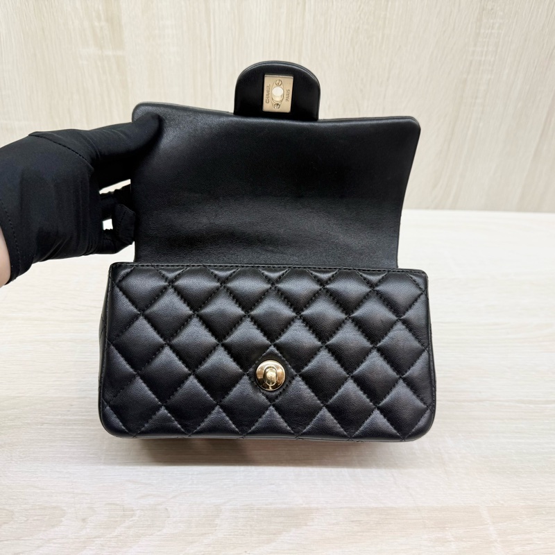 CHANEL膜未撕超新✨黑淡金羊皮手把CF20側背包AS2431-6