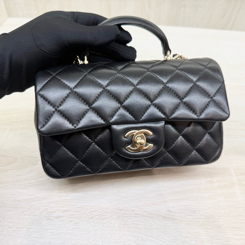 CHANEL膜未撕超新✨黑淡金羊皮手把CF20側背包AS2431-12