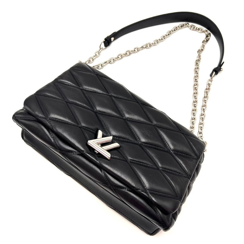 LV 黑銀twist菱格紋肩背斜背包27*17*9  95新 配件鏡子 塵袋-7