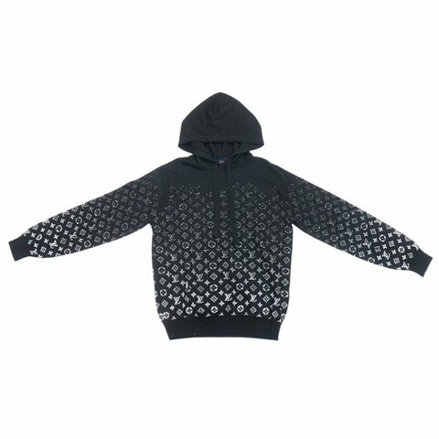 Louis Vuitton 白Logo字花漸層針織長袖帽T(黑)