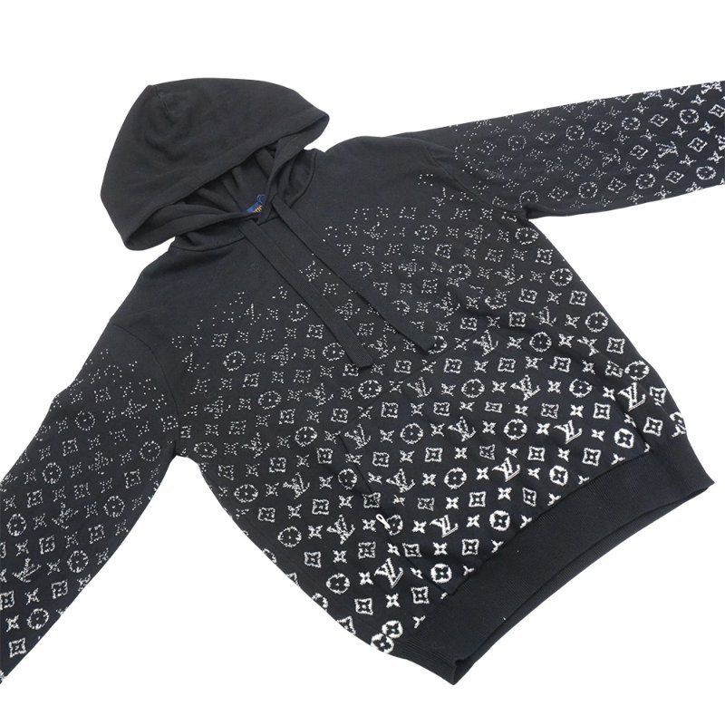 Louis Vuitton 白Logo字花漸層針織長袖帽T(黑)-1