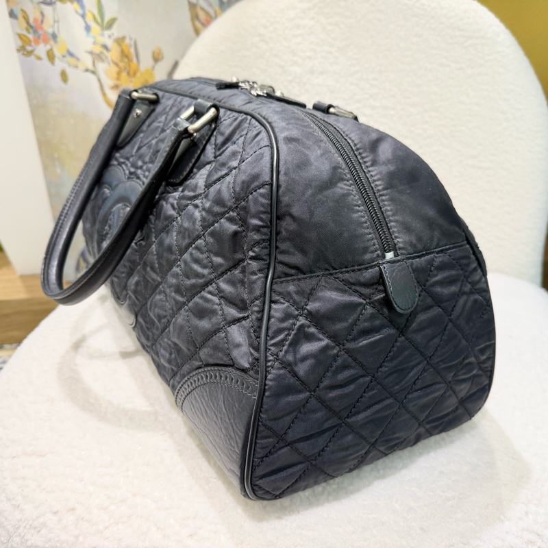 CHANEL旅行袋🖤黑帆布銀釦保齡球手提包A33106-2