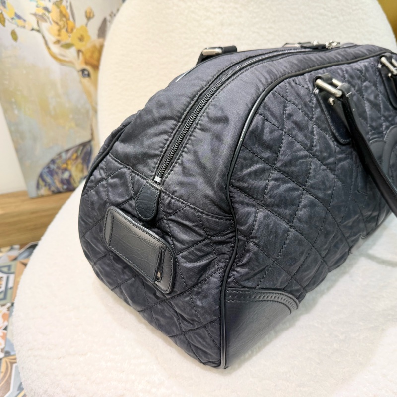 CHANEL旅行袋🖤黑帆布銀釦保齡球手提包A33106-3