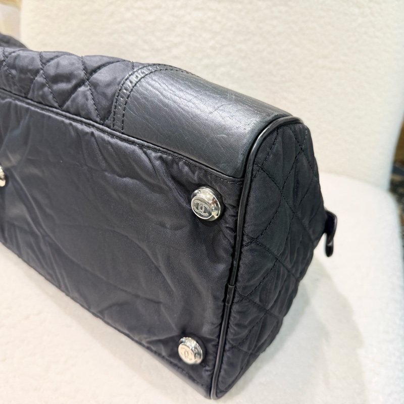 CHANEL旅行袋🖤黑帆布銀釦保齡球手提包A33106-9