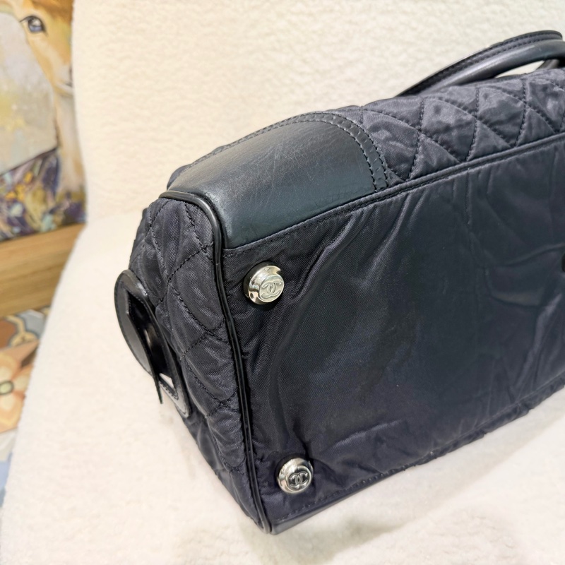 CHANEL旅行袋🖤黑帆布銀釦保齡球手提包A33106-10