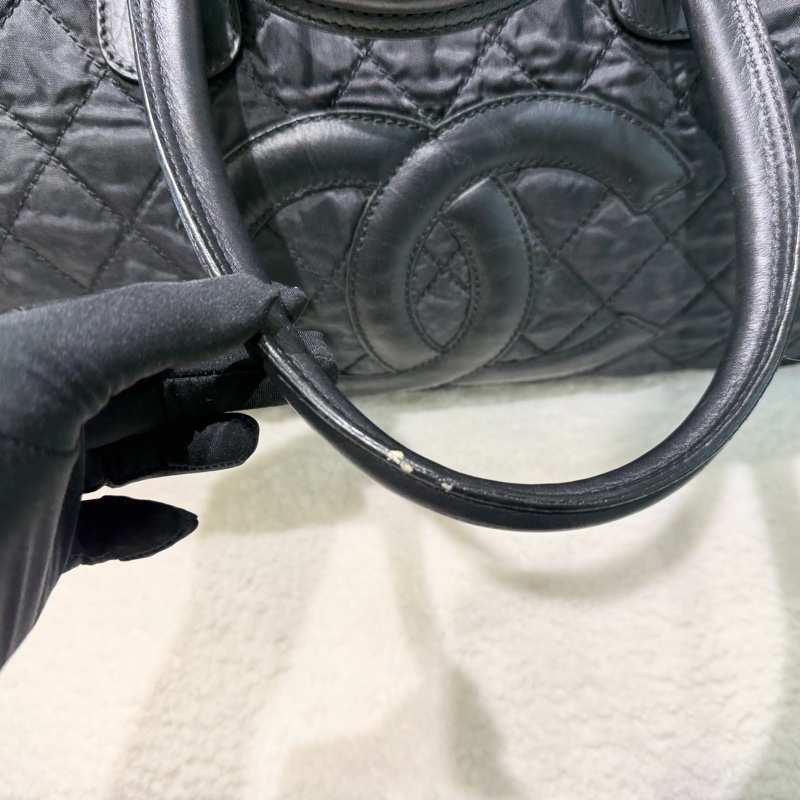 CHANEL旅行袋🖤黑帆布銀釦保齡球手提包A33106-12