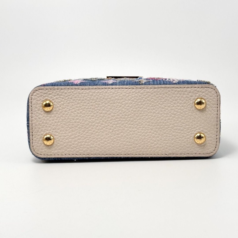 LV capucinesmini牛仔 刺繡拼色手提肩背斜背包芯片款  20*13*7.5  95新 配件盒子 塵袋-5