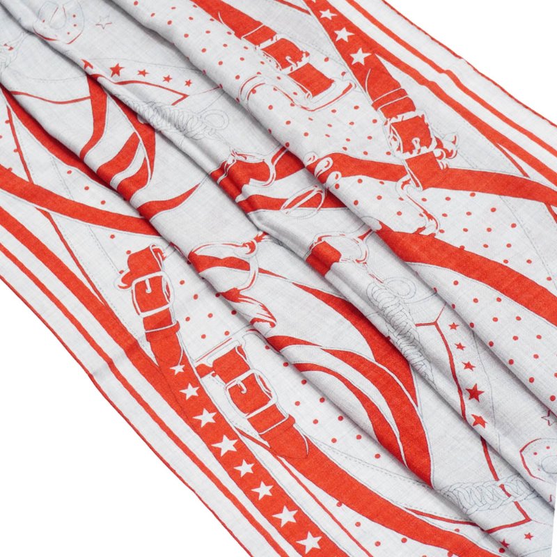 Hermes 喀什米爾混絲皇冠扣環圖騰披巾/大方巾-140cm(灰/橘)-3