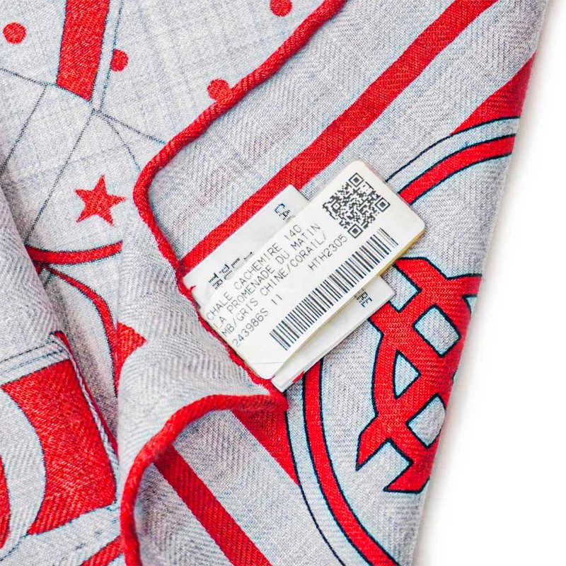 Hermes 喀什米爾混絲皇冠扣環圖騰披巾/大方巾-140cm(灰/橘)-4