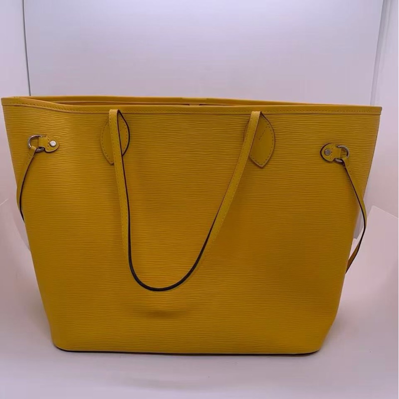 二手Lv neverfull 中號黃色水波紋購物袋，louis vuttion neverfull epi-6