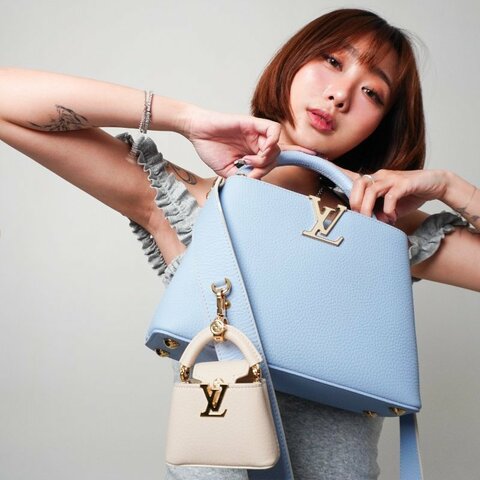Louis Vuitton 展示品 Capucine BB 粒面牛皮手提斜背包(M24575-糖果藍)
