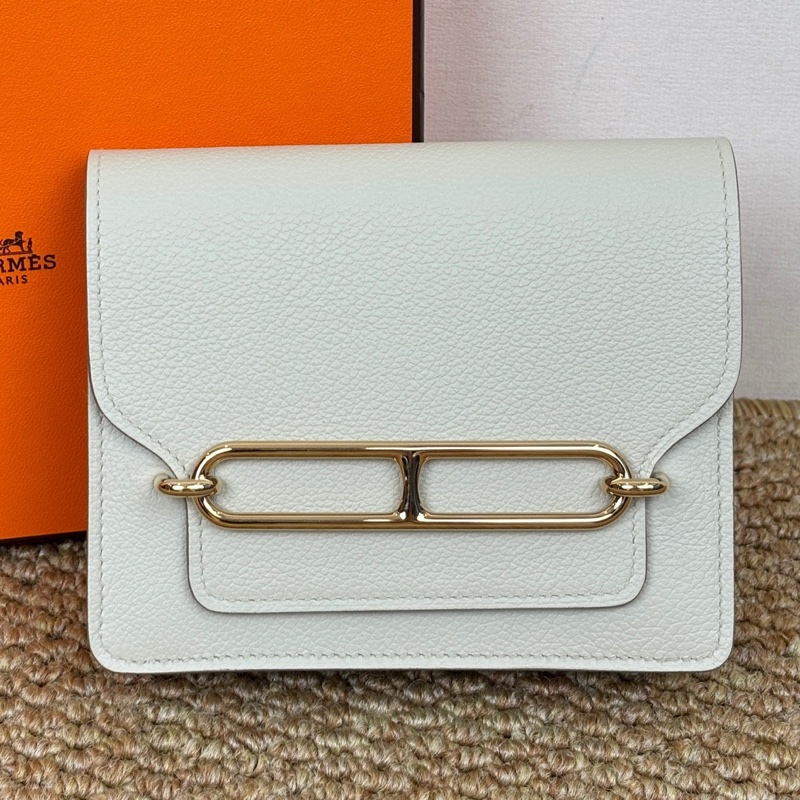 99新Hermès愛馬仕 Roulis Slim 豬鼻子 奶昔白  mini U刻 12.5x2x11。-0