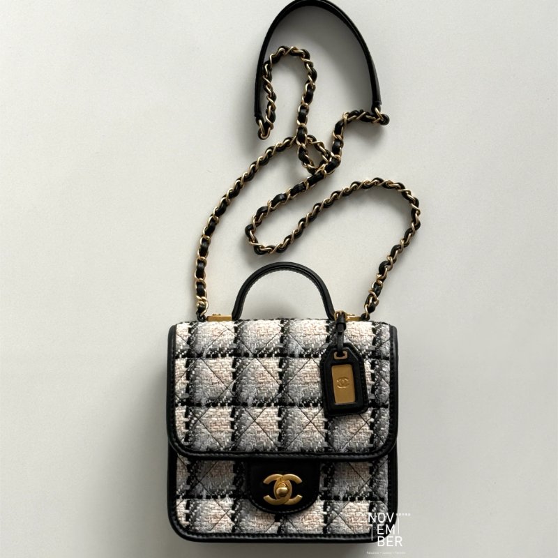 99新🆕 Chanel 香奈兒 22K格子毛呢豆腐斜背包-2