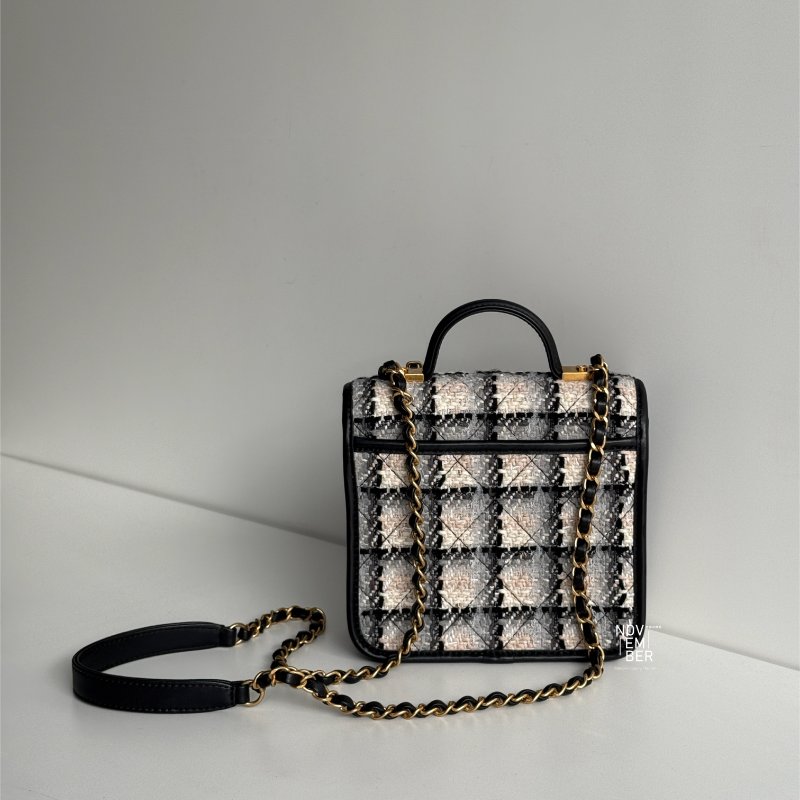 99新🆕 Chanel 香奈兒 22K格子毛呢豆腐斜背包-7