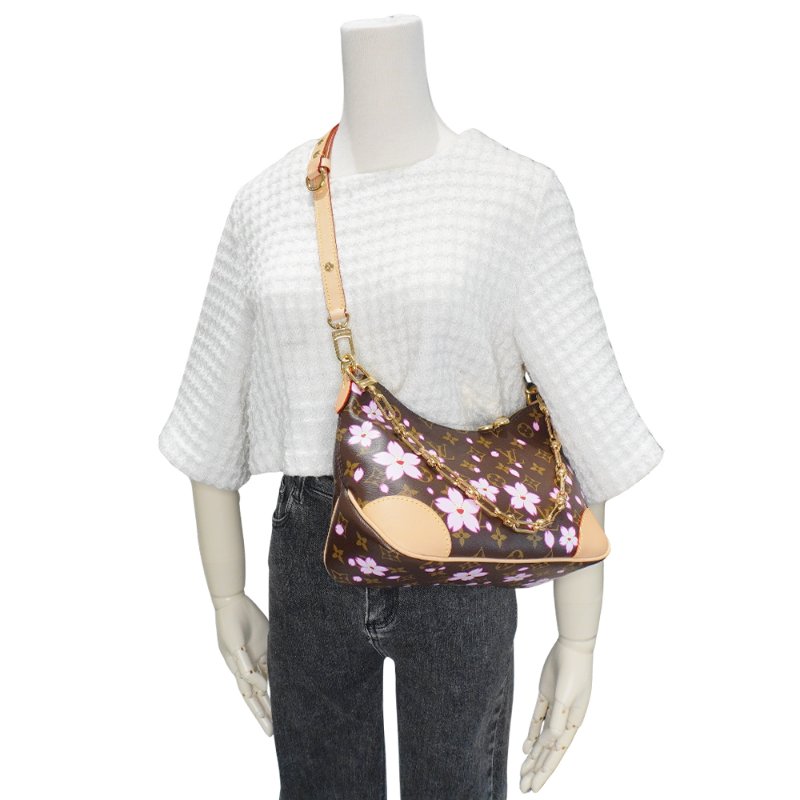 Louis Vuitton 展示品 Boulogne PM 櫻花圖案帆布手提/斜背包(M13265-咖)-5