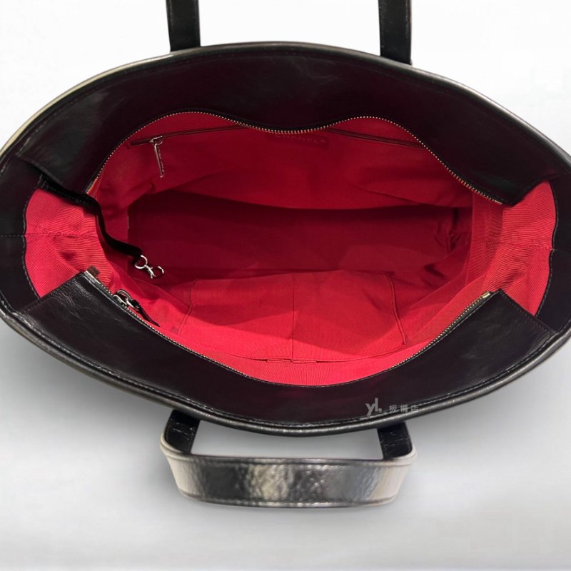 S5181-Chanel 黑復刻牛皮菱格三色鏈手提斜背流浪托特包-5